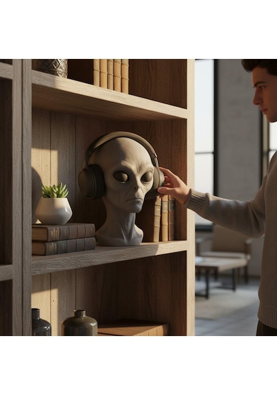 Happy3dworld Uzaylı Büst Kulaklık Standı, 3d Baskı Bilim Kurgu Masaüstü Dekor