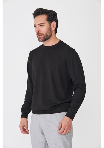 White Stone Siyah Sıfır Yaka Uzun Kollu Basic Sweatshirt