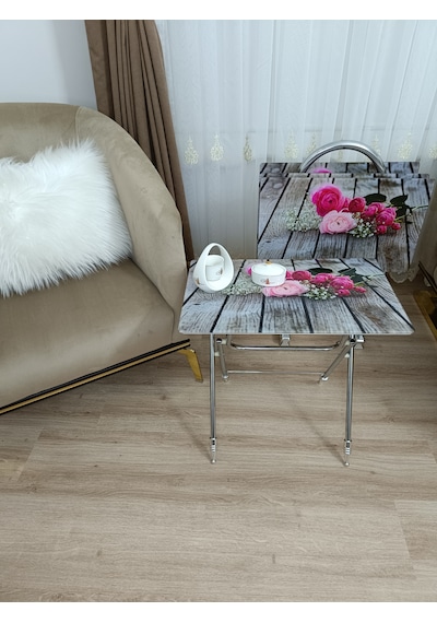 Çanta Zigon Sehpa,4'lü Sehpa, Zigon Sehpa, Camlı Sehpa -pembe Gül