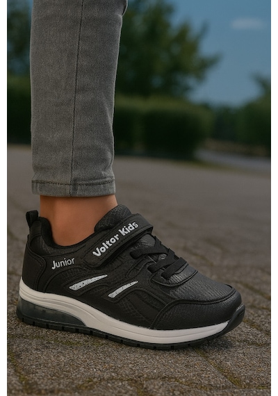 Unisex Çocuk Cırtlı Bağcıklı Sneaker Günlük Spor Ayakkabı Siyah