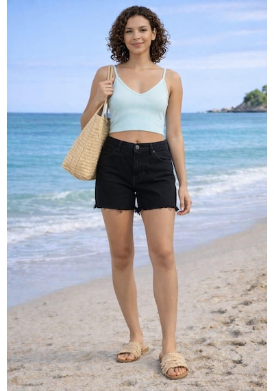 Alexander Gardi Alexandergardı Askılı V Yaka Crop Top Büstiyer B24-0079 01 Açık Mavi