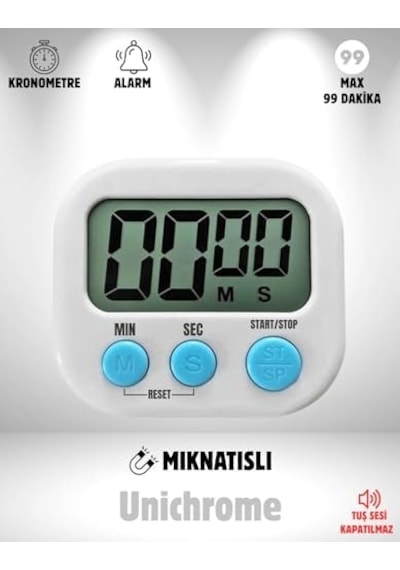 Beyaz Renk Dijital Ekranlı Alarmlı Mıknatıslı Mutfak Zamanlayıcı