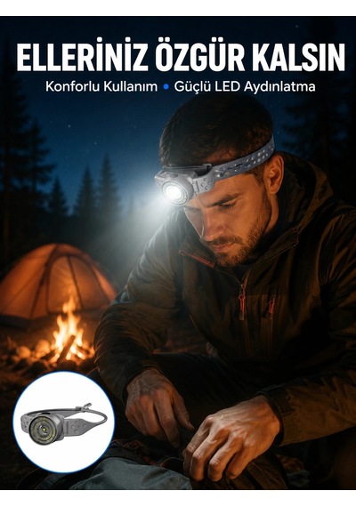Mey İthalat Led Kafa Feneri Ayarlanabilir Baş Bantlı Güçlü Aydınlatma Lambası Çok Renkli
