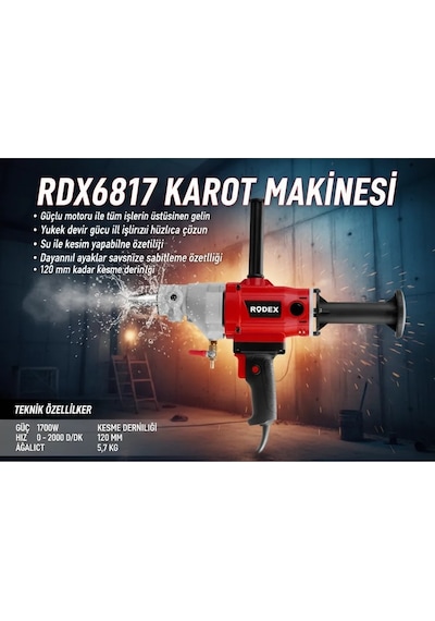 Rodex RDX6817 120 MM 0-2000 Rpm 1700 W Karot Makinesi