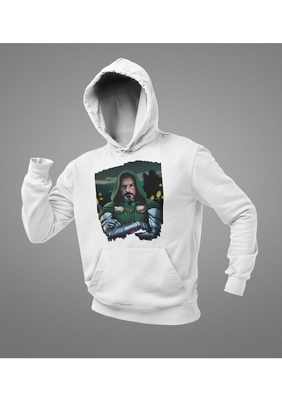 Sevbano 2026 Doctor Doomsday Baskılı Unisex Oversize Marvel Hoodie Beyaz