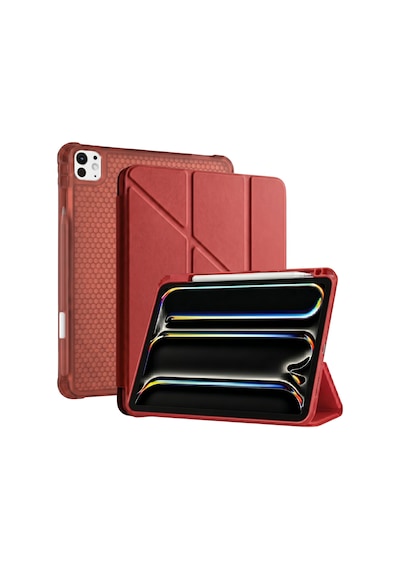 Ps Apple Uyumlu iPad Pro 13 İnç M5 / M4 Tri Folding Standlı Kılıf - Kırmızı Kapaklı Kılıf