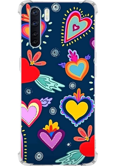 Oppo A91 Uyumlu Retro Color 3 Baskılı Şeffaf Köşe Korumalı Antişok Kılıf