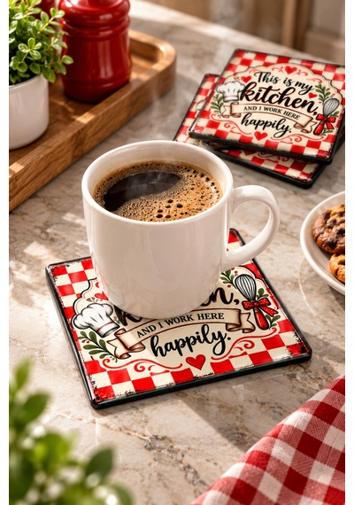 Gökçeoğlu Cam Bardak Altlığı Kitchen 4'lü Takım 10cm X 10cm Çok Renkli