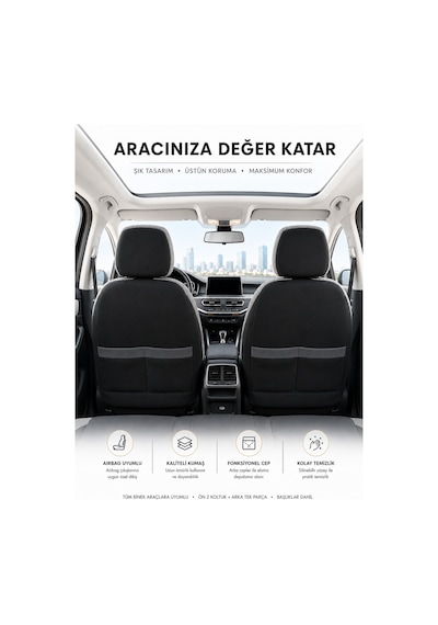 Renault Clio 2 Uyumlu Oto Koltuk Kılıfı Tam Set Airbag Uyumlu 4 Mevsim Cotfit Serisi