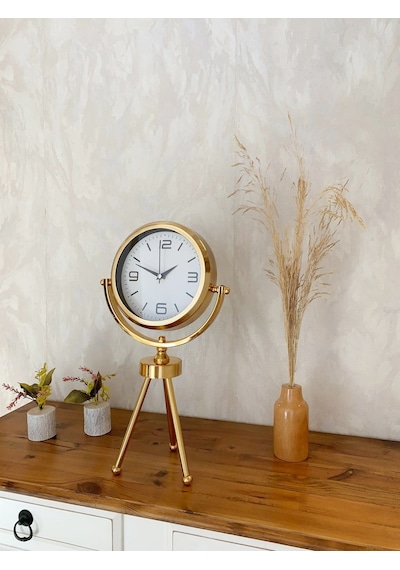 Gold Metal Mini Tripod Modern Masa Saati 45 26 Cm Şık Ve Dekoratif Tasarım 07 Beyaz