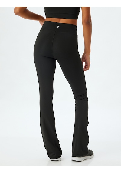 Koton İspanyol Paça Spor Tayt Yüksek Bel Dikiş Detaylı Slim Fit Siyah 5wak40275nk Siyah