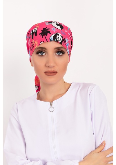 Pembe Panda Desenli Tesettür Doktor Hemşire Hastane Aşçı Cerrahi Çok Renkli