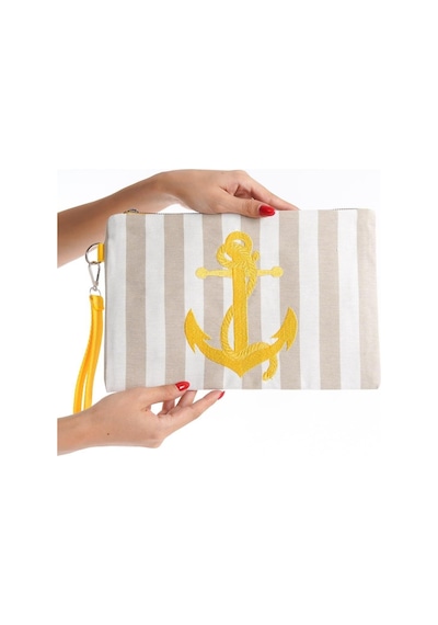 Mubiano Summer Kadın Bej/beyaz Çizgili Duck Keten Kumaş Çapa Clutch & Portföy Çanta - Msly0106-bb Bej/beyaz