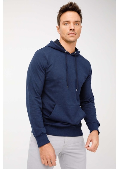 Igs İgs Erkek Lacivert Modernfıt / Ekstra Dar Kalıp Kapşonlu Fermuarsız Sweatshirt Lacivert