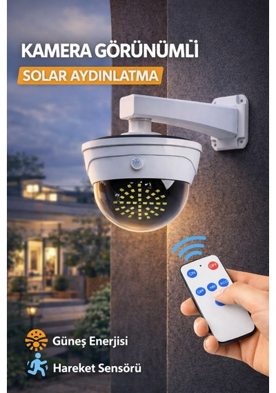 Kamera Görünümlü Solar Lamba Sensörlü Led Bahçe Aydınlatma Kumandalı Su Geçirmez Duvar Lambası Beyaz
