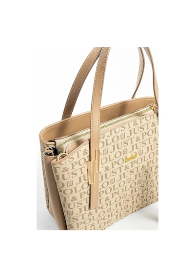 Just Polo Kadın Monogram Baskılı El Ve Omuz Çantası 232066mh Vizon Kombin