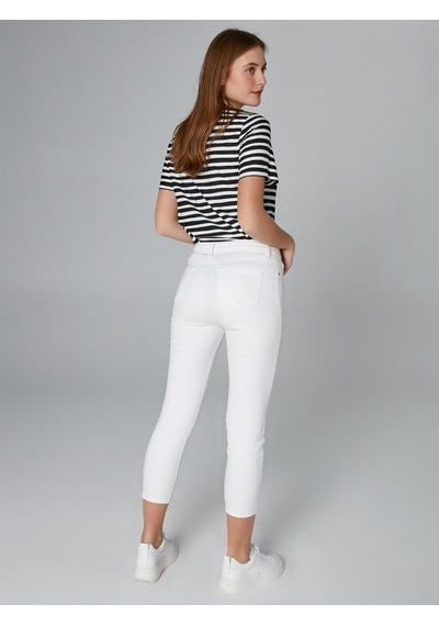 Faik Sönmez Kadın Slim Fit Coton Parça Boya Pantolon B00044 Beyaz