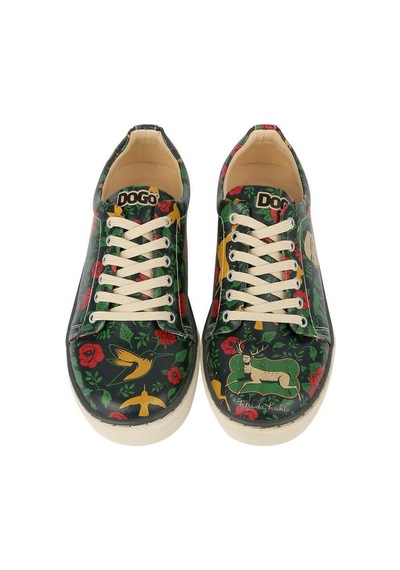 Kadın Vegan Deri Yeşil Sneakers - Arrows Frida Kahlo Tasarım Çok Renkli