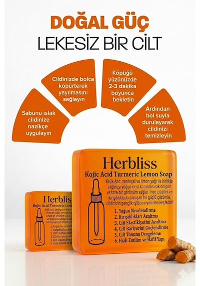 Herbliss Kojik Asit Sabunu Zerdeçal Ve Kojik Asit Leke Ve Kırışıklık Karşıtı Kojic Asit Sabunu Bahar Esintisi