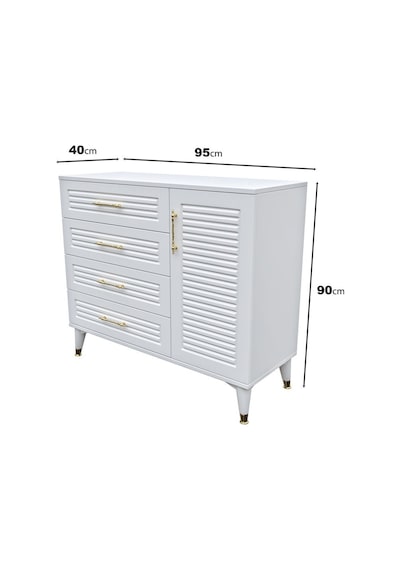 Panjurlu 4 Çekmeceli 1 Kapaklı Şifonyer Modern Tasarım, Mdf Kapak, Beyaz Gold Beyaz - Gold