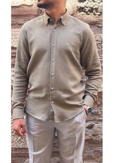 Slim Fit Uzun Kol Müslin Pamuk Rahat Nefes Alabilen Kumaştan Yaka Düğmeli Hediye Kutulu Erkek Gömlek Fs-004202 - Haki-2867 Slim Fit Uzun Kol Müslin Pamuk Rahat Nefes Alabilen Kumaştan Yaka Düğmeli Hediye Kutulu Erkek Gömlek Fs-004202 - Haki-2867