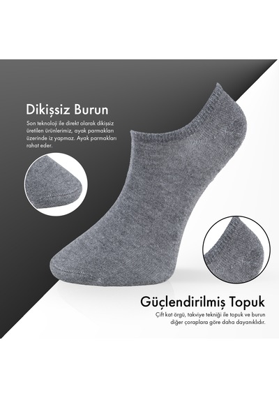 Lion Monroe Saf Bambu Erkek Sneaker Gri Melanj Çorap Dikişsiz Görünmez Bilekte Spor Çorap Premium 6'lı L5952aznb Softaura