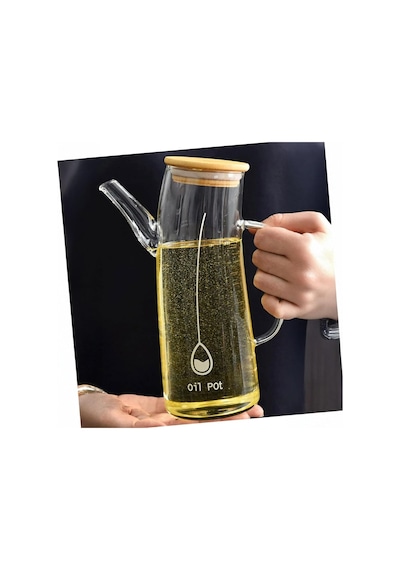 Bambu Kapklı Borosilikat Cam Yağlık & Sirkelik 1 Litre Isıya Dayanıklı & Sızdırmaz Tasarım Bambu Kapaklı Şeffaf Cam Yağdanlık 1000ml Çok Renkli