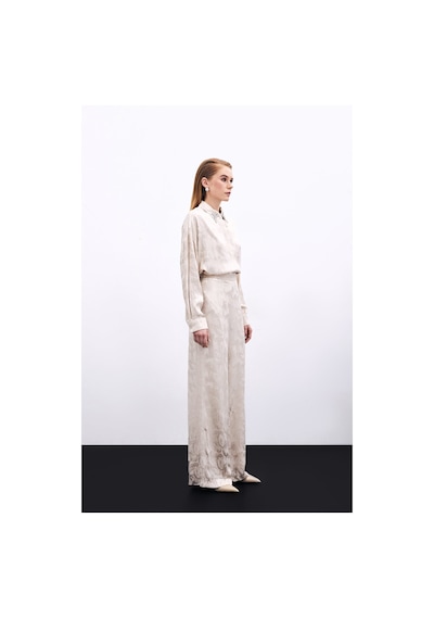 Sateen Jakarlı Salaş Pantolon - Bej
