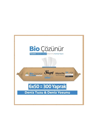Sleepy Bio Çözünür Yüzey Temizlik Havlusu&Mendili Deniz Tuzu&Yosun 6x50 (300 Yaprak)