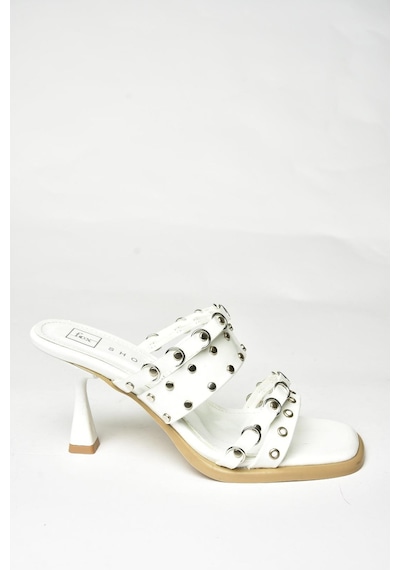 Fox Shoes U518280408 Beyaz Rugan Kalın Topuklu Kadın Terlik Beyaz