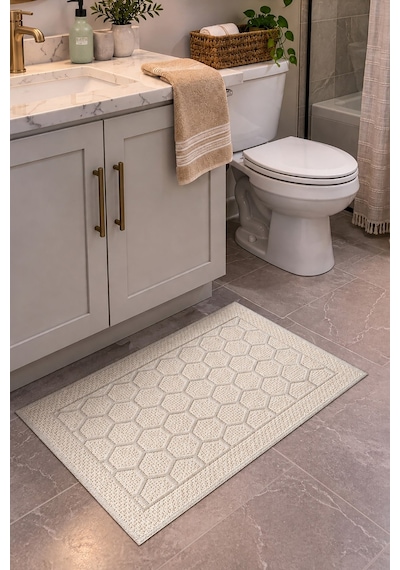 Sakura Sk015a Doğal Pamuk 2'li Banyo Paspas Seti 60x100 60x50cm Kaymaz Taban Makinada Yıkanabilir Kemik