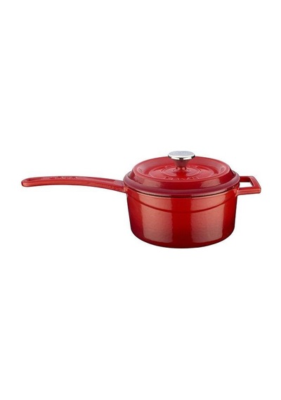 Lava Döküm Yuvarlak Sos - Süt Tenceresi Kırmızı 16 CM Metal Saplı