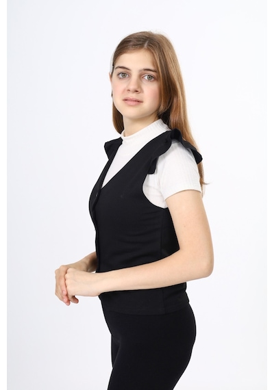Toontoy Kids Toontoy Kız Çocuk Fırfır Detaylı Düğmeli V Yaka Blazer Okul Yeleği - Astarsız Siyah Toontoy Kids Toontoy Kız Çocuk Fırfır Detaylı Düğmeli V Yaka Blazer Okul Yeleği - Astarsız Siyah