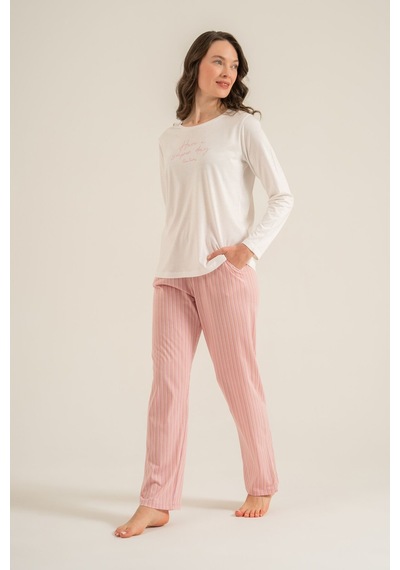 Pierre Cardin Kadın Have A Super Day Beyaz Uzun Kol Pijama Takım Pc9294-s-v2 Pc9294-s-v2