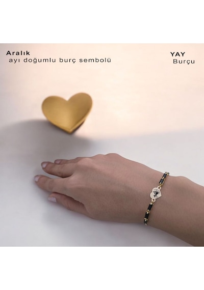 Archin Yay Burçlarına 14 Ayar Altın Plakalı Kalp Figürlü Siyah Taş Desenli Hediye Bileklik-351burç Yay Archin Yay Burçlarına 14 Ayar Altın Plakalı Kalp Figürlü Siyah Taş Desenli Hediye Bileklik-351burç Yay