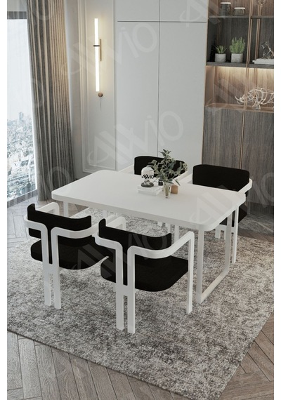 Avvio Mitra Metalayak Tokyo Demonte Sandalye 80x120 Yemek Masası Mutfak Masası 4 Kişilik Beyaz
