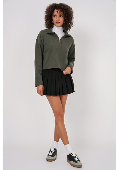 Bigdart 55449 Fermuarlı Yaka Örme Sweatshirt - Haki
