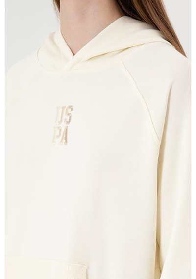 U.S. Polo Assn. Kadın Krem Yırtmaçlı Kapüşonlu Sweatshırt 50313611-VR256