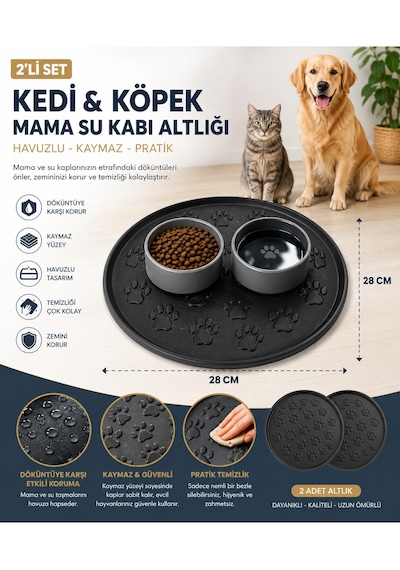 Kedi Köpek Mama Ve Su Kabı Altlığı 45x35 Cm Kaymaz Mama Matı Yıkanabilir Döküntü Önleyici