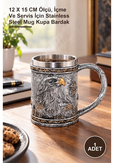 1 Adet Paslanmaz Çelik Kupa Bardak 12 X 15 Cm Ölçü, İçme Ve Servis İçin Stainless Steel Mug Kupa Bardak altın