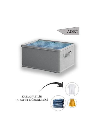 Adarya Home 4 Adet Dolap İçi Kıyafet Saklama Organizeri 45x25x20cm Gri