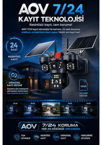 4 Kameralı Wifi 12mp Çift Solar Panelli Hareket Algılamalı Güvenlik Kamerası