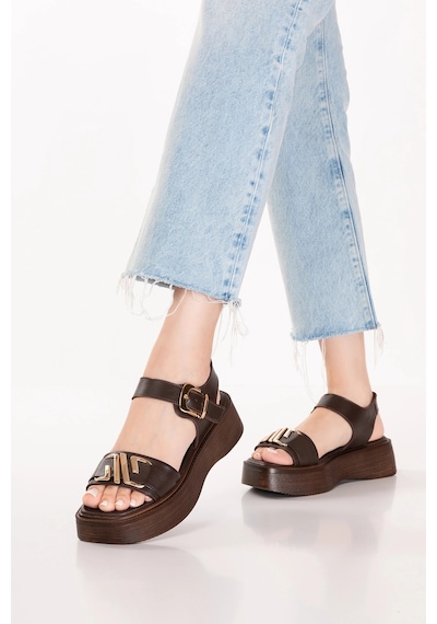 Gondol Hakiki Deri Platform Taban Sandalet Pkr.2401 Kahverengi