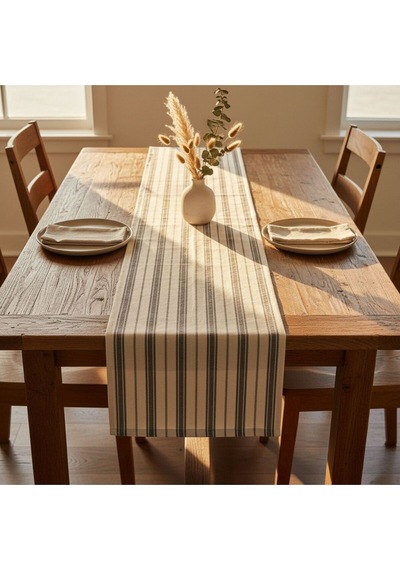 1 Adet Runner,çizgi Desenli 100% Pamuk Runner,yıkanabilir Runner 40x140 Cm Beyaz - Gri