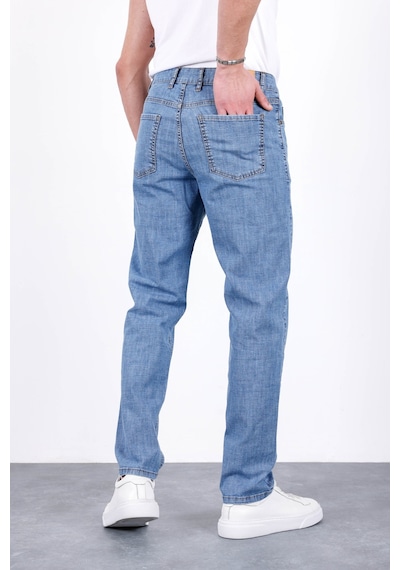 HLT Jeans Erkek Yazlık Mavi Kar İnce Kumaş Regular Fit Boru Paça Esnek Likralı Jeans Hlthe001969 Mavikar
