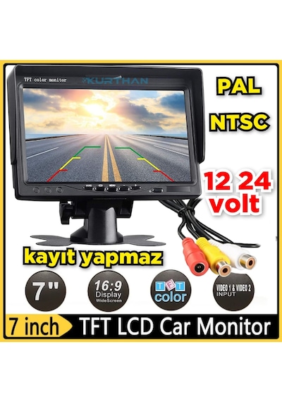 7'' Araç Monitörü Kayıt Yapmaz Usb Aux Girişi Yoktur 12-24 Volt