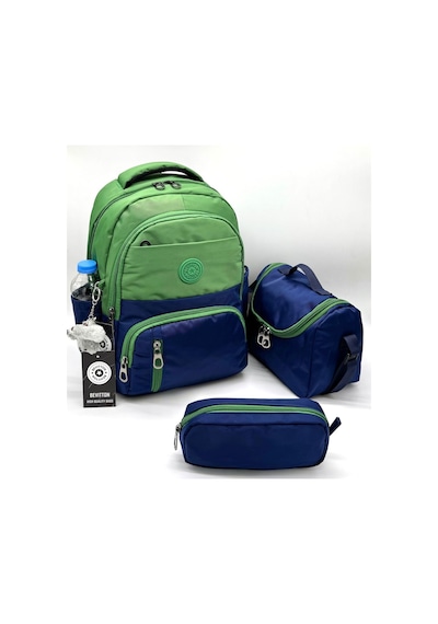 İlk Okul Çantası 3'lü Seti Unisex Çocuk İlkokul Çantası Bvt-8010 Yeşil-lacivert Yeşil - Lacivert