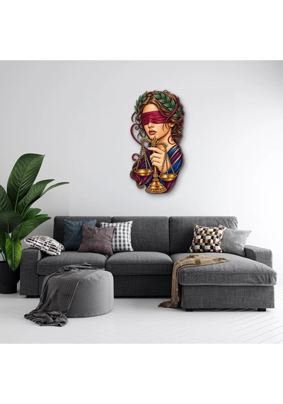 Gözleri Bağlı Adalet Tanrıçası - Metal Tablo - Dec0231 42 X 80 Cm Çok Renkli