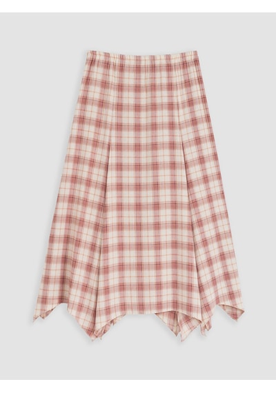 Lcw Modest Pembe Beli Lastikli Ekose Asimetrik Etek