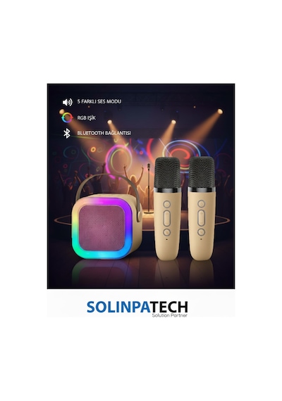 Çift Karaoke Mikrofonlu Kablosuz Bluetooth Rgb Işıklı 5 Ses Efektli Stereo Ses Usb/sd Hoparlör